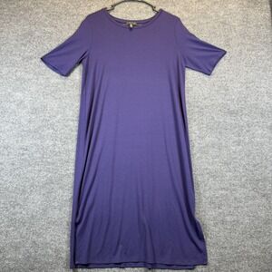 Eileen Fisher Midi Dress Women Small Athena Purple Round Neck Side Splits S/S